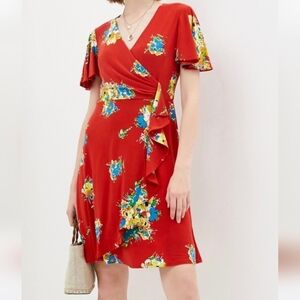 Ralph Lauren Red Floral  Dress Size 16 Black Lable.